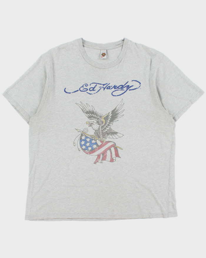 Vintage Y2K 00s Ed Hardy Marl Grey Eagle Crewneck T-Shirt - XL