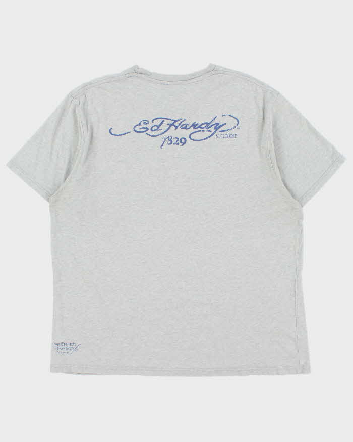 Vintage Y2K 00s Ed Hardy Marl Grey Eagle Crewneck T-Shirt - XL