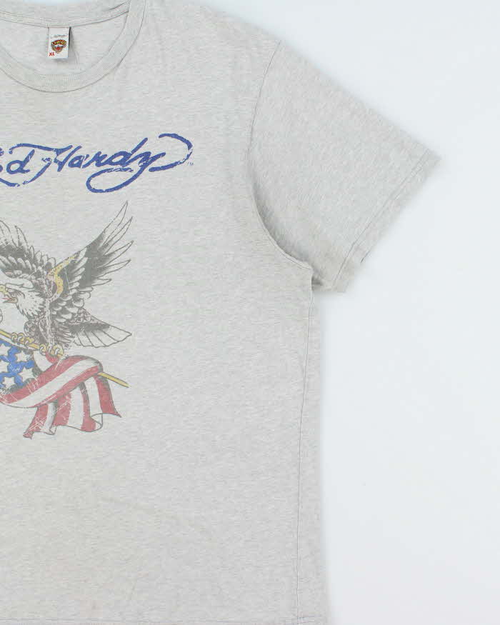 Vintage Y2K 00s Ed Hardy Marl Grey Eagle Crewneck T-Shirt - XL