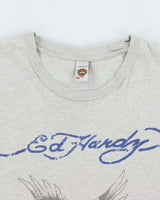 Vintage Y2K 00s Ed Hardy Marl Grey Eagle Crewneck T-Shirt - XL
