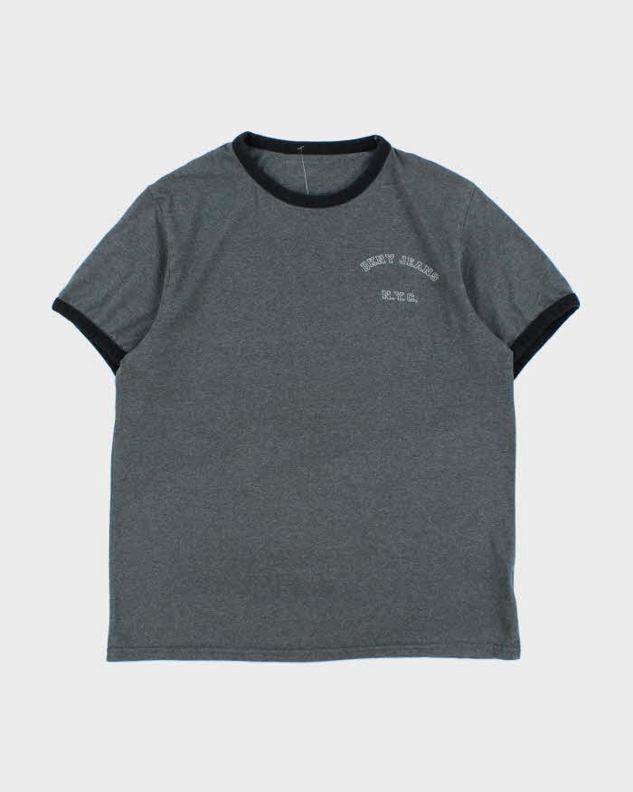 Vintage Y2K 00s DKNY Jeans Marl Grey Crewneck Ringer T-Shirt - M