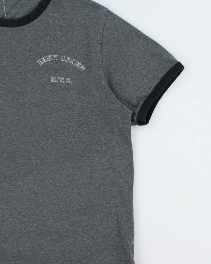 Vintage Y2K 00s DKNY Jeans Marl Grey Crewneck Ringer T-Shirt - M