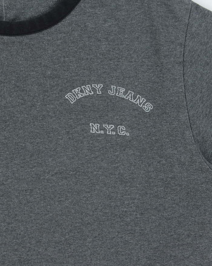 Vintage Y2K 00s DKNY Jeans Marl Grey Crewneck Ringer T-Shirt - M