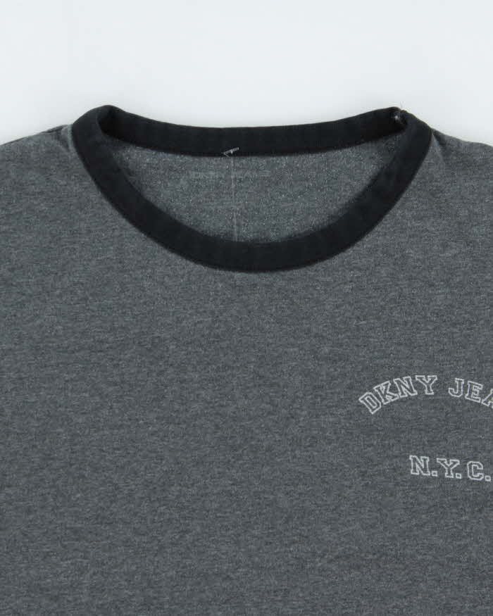 Vintage Y2K 00s DKNY Jeans Marl Grey Crewneck Ringer T-Shirt - M