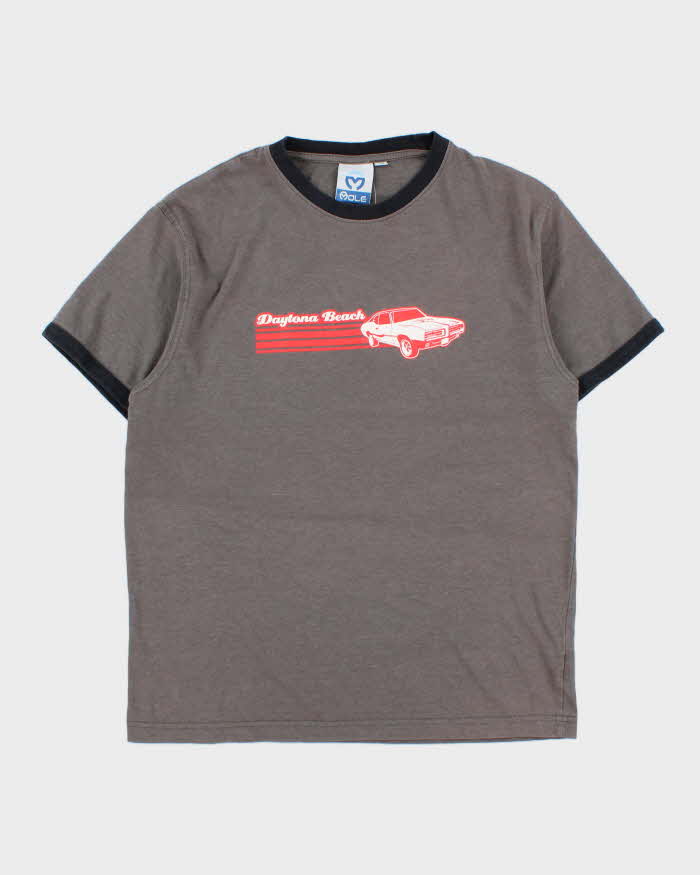 Vintage Y2K 00s Daytona Beach Dodge Charger Marl Grey Crewneck Ringer T-Shirt - M