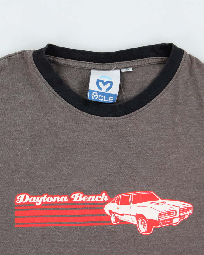 Vintage Y2K 00s Daytona Beach Dodge Charger Marl Grey Crewneck Ringer T-Shirt - M
