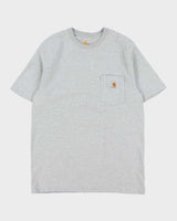 Vintage Carhartt Marl Grey Heavyweight Original Fit Crewneck Pocket T-Shirt - M