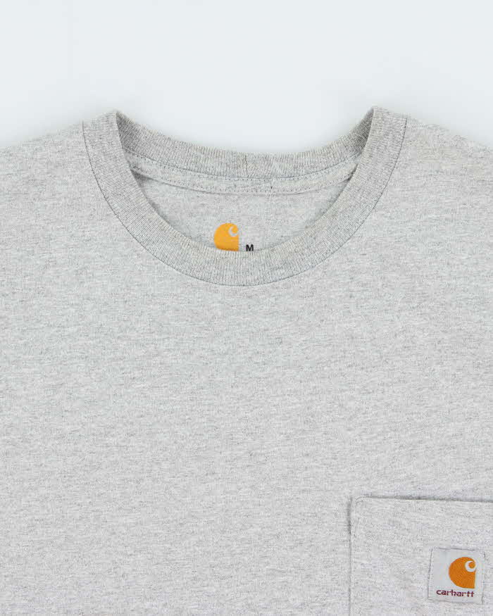 Vintage Carhartt Marl Grey Heavyweight Original Fit Crewneck Pocket T-Shirt - M