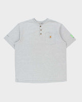 Vintage Carhartt Marl Grey Heavyweight Original Fit Henley Pocket T-Shirt - XL