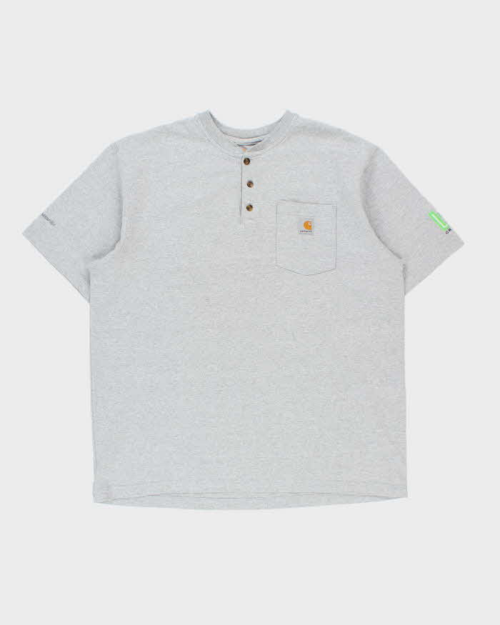 Vintage Carhartt Marl Grey Heavyweight Original Fit Henley Pocket T-Shirt - XL