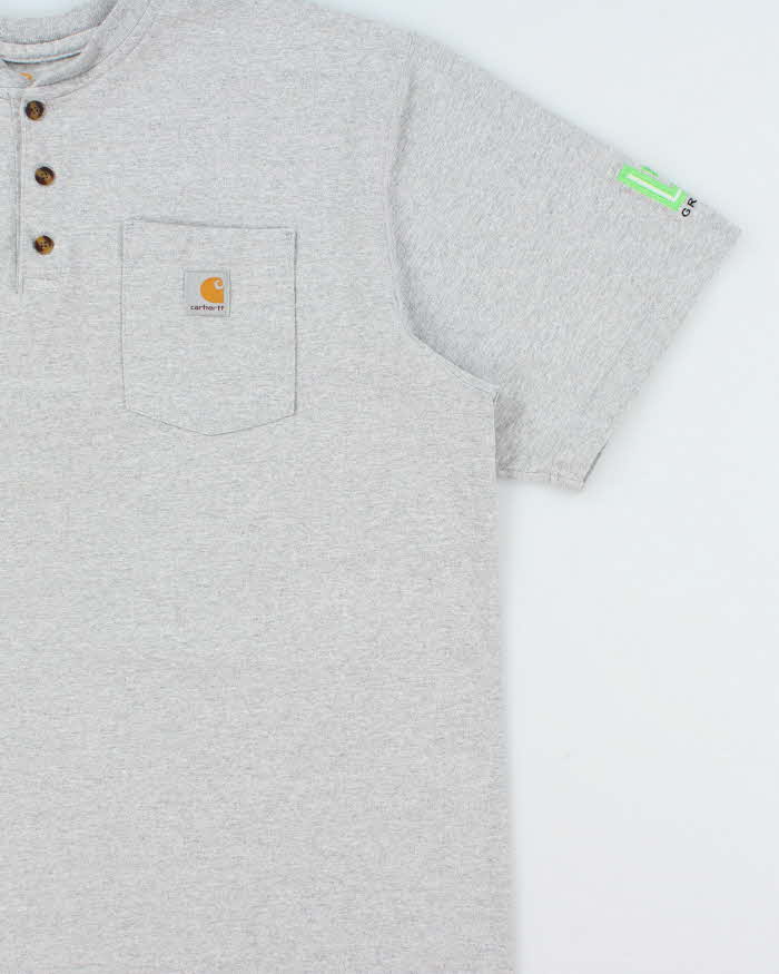 Vintage Carhartt Marl Grey Heavyweight Original Fit Henley Pocket T-Shirt - XL