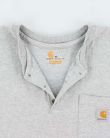 Vintage Carhartt Marl Grey Heavyweight Original Fit Henley Pocket T-Shirt - XL