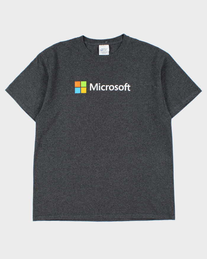 Vintage Y2K 00s Microsoft Windows Marl Grey Heavyweight Crewneck T-Shirt - L