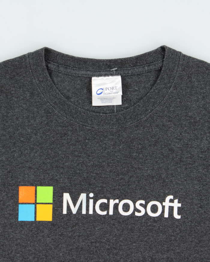 Vintage Y2K 00s Microsoft Windows Marl Grey Heavyweight Crewneck T-Shirt - L