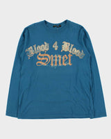 Vintage Y2K 00s Smet By Christian Audigier Made In USA Teal Blood 4 Blood Crewneck Long Sleeve T-Shirt - L