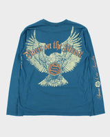 Vintage Y2K 00s Smet By Christian Audigier Made In USA Teal Blood 4 Blood Crewneck Long Sleeve T-Shirt - L