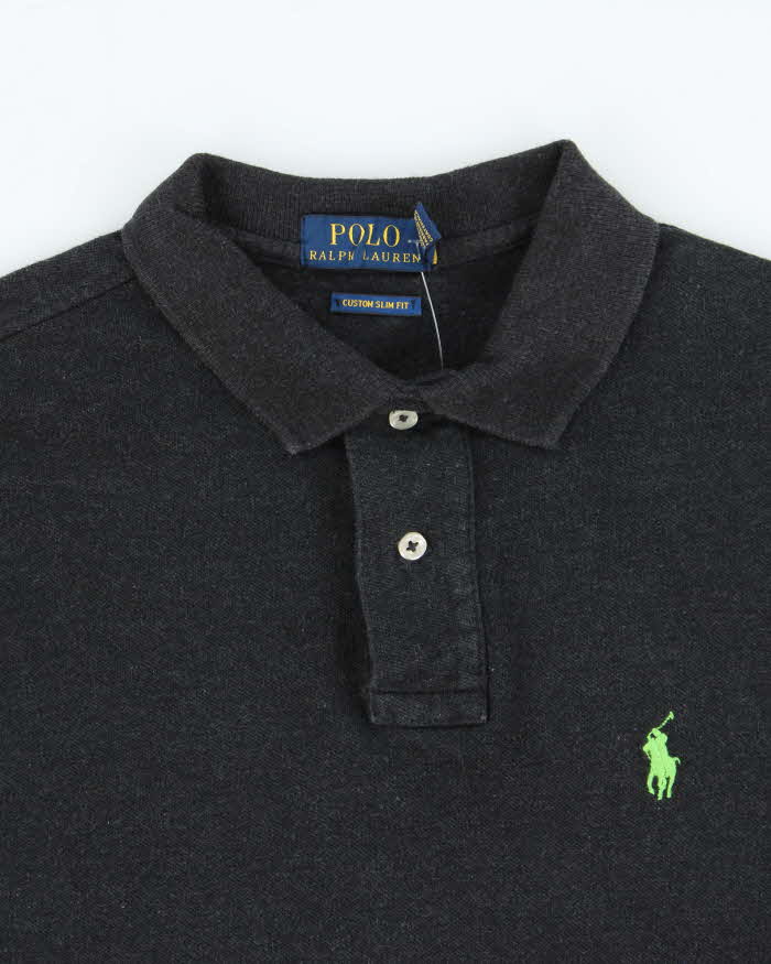 Vintage Polo Ralph Lauren Marl Grey Volt Pony Classic Slim Fit Short Sleeve Polo Shirt - M
