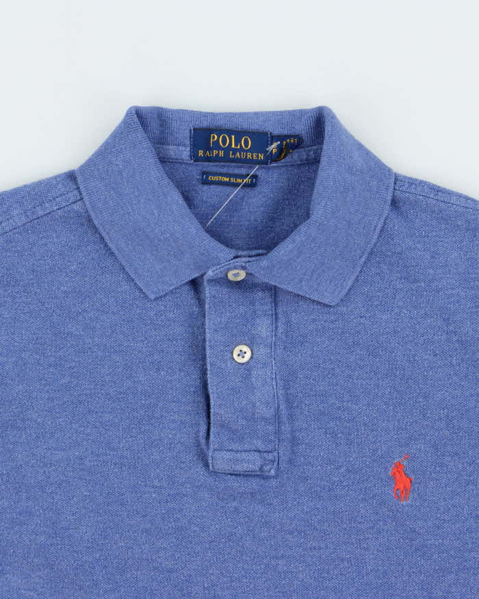 Vintage Polo Ralph Lauren Marl Blue Classic Custom Slim Fit Short Sleeve Polo Shirt - S
