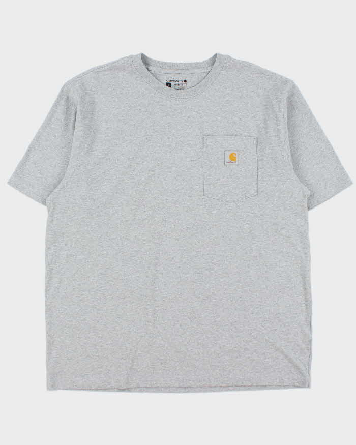 Vintage Carhartt Marl Grey Heavyweight Loose Fit Crewneck Pocket T-Shirt - L