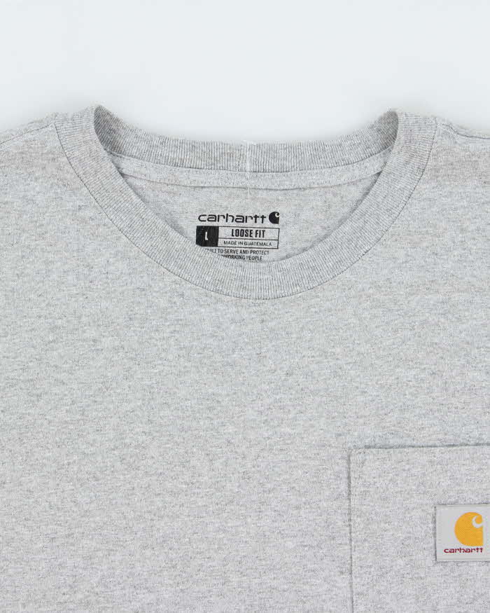 Vintage Carhartt Marl Grey Heavyweight Loose Fit Crewneck Pocket T-Shirt - L