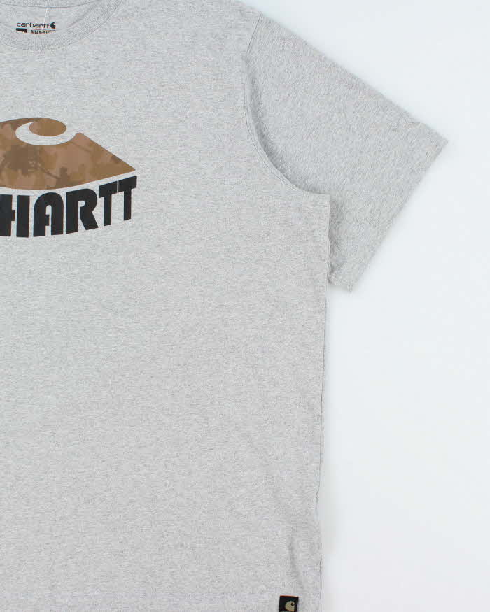 Vintage Carhartt Marl Grey Heavyweight Camo Logo Relaxed Fit Crewneck T-Shirt - XXL