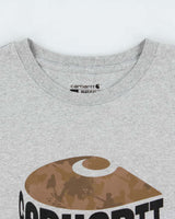 Vintage Carhartt Marl Grey Heavyweight Camo Logo Relaxed Fit Crewneck T-Shirt - XXL