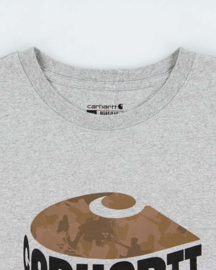 Vintage Carhartt Marl Grey Heavyweight Camo Logo Relaxed Fit Crewneck T-Shirt - XXL