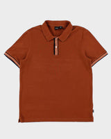 Hugo Boss Parley 107 Tan Brown Striped Short Sleeve Polo Shirt - XL
