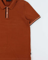 Hugo Boss Parley 107 Tan Brown Striped Short Sleeve Polo Shirt - XL