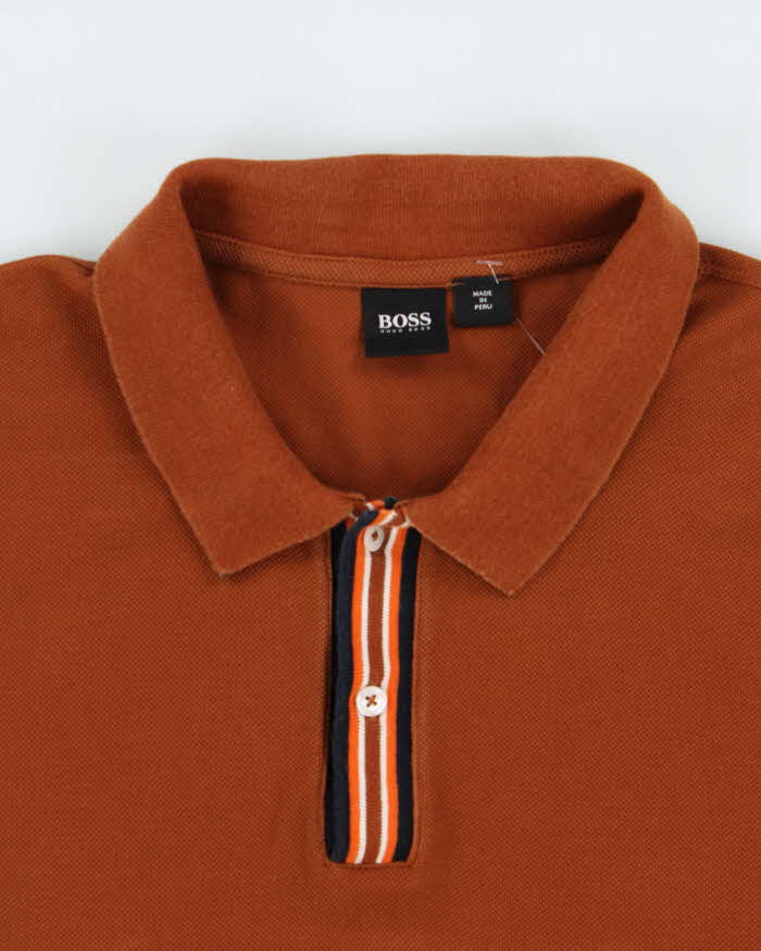 Hugo Boss Parley 107 Tan Brown Striped Short Sleeve Polo Shirt - XL