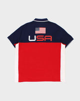 Vintage Polo Ralph Lauren Big Pony USA Flag Striped Custom Slim Short Sleeve Polo Shirt - XXL