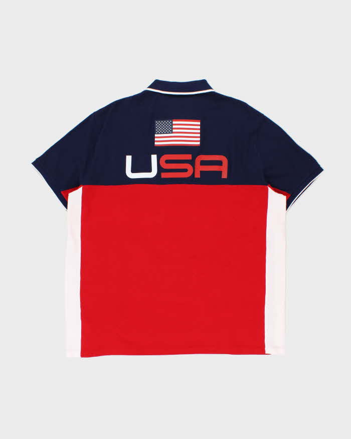 Vintage Polo Ralph Lauren Big Pony USA Flag Striped Custom Slim Short Sleeve Polo Shirt - XXL