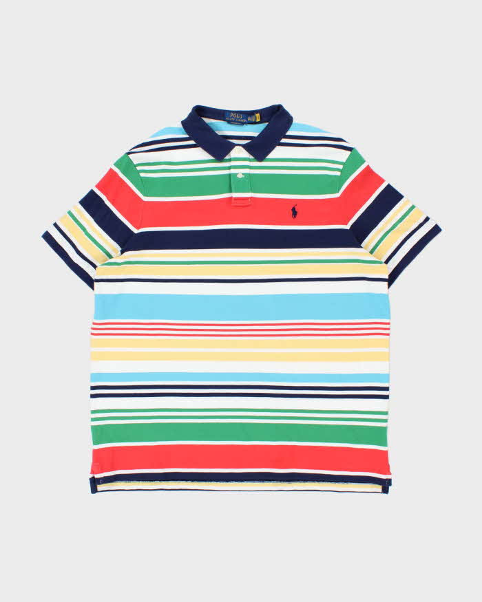 Vintage Polo Ralph Lauren Multicoloured Striped Classic Fit Short Sleeve Polo Shirt - XXL