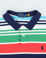 Vintage Polo Ralph Lauren Multicoloured Striped Classic Fit Short Sleeve Polo Shirt - XXL