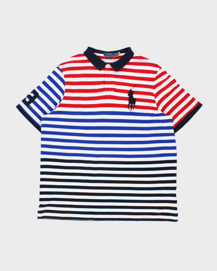 Vintage Polo Ralph Lauren Big Pony #3 Multicoloured Striped Classic Fit Short Sleeve Polo Shirt - XXL
