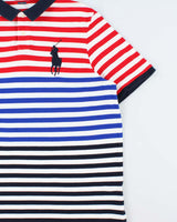 Vintage Polo Ralph Lauren Big Pony #3 Multicoloured Striped Classic Fit Short Sleeve Polo Shirt - XXL