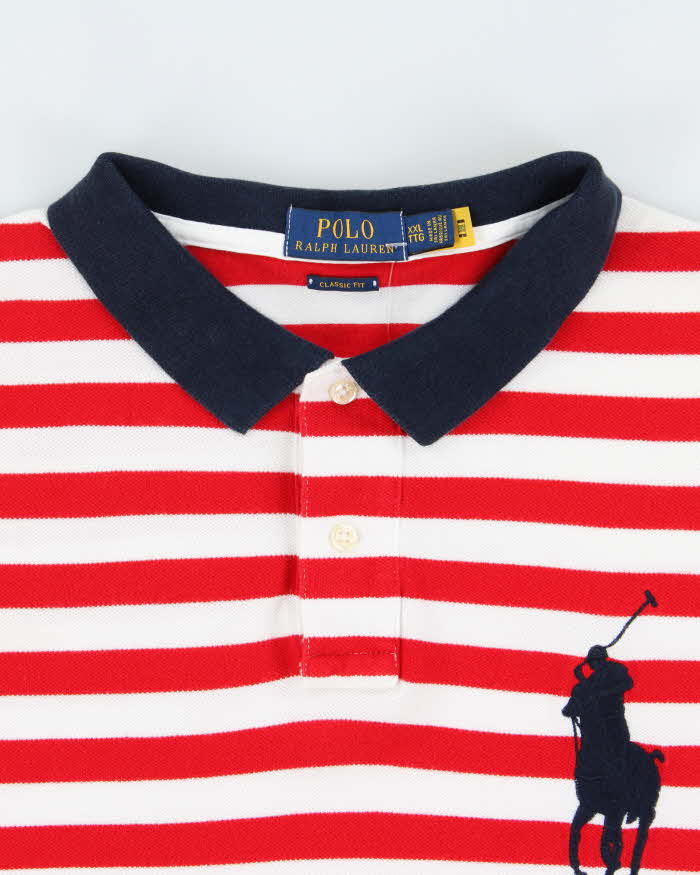 Vintage Polo Ralph Lauren Big Pony #3 Multicoloured Striped Classic Fit Short Sleeve Polo Shirt - XXL