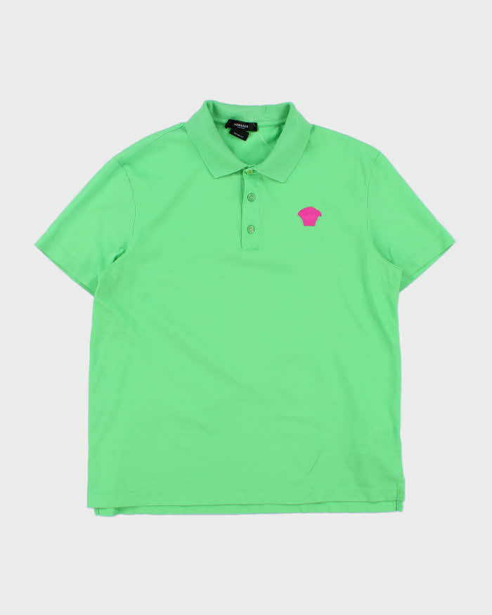 2020 Versace Embroidered Hot Pink Medusa Logo Tailor Fit Short Sleeve Polo Shirt - L
