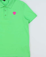 2020 Versace Embroidered Hot Pink Medusa Logo Tailor Fit Short Sleeve Polo Shirt - L