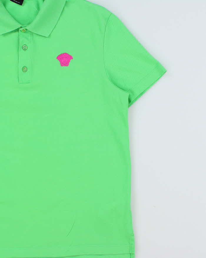 2020 Versace Embroidered Hot Pink Medusa Logo Tailor Fit Short Sleeve Polo Shirt - L