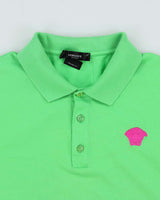 2020 Versace Embroidered Hot Pink Medusa Logo Tailor Fit Short Sleeve Polo Shirt - L