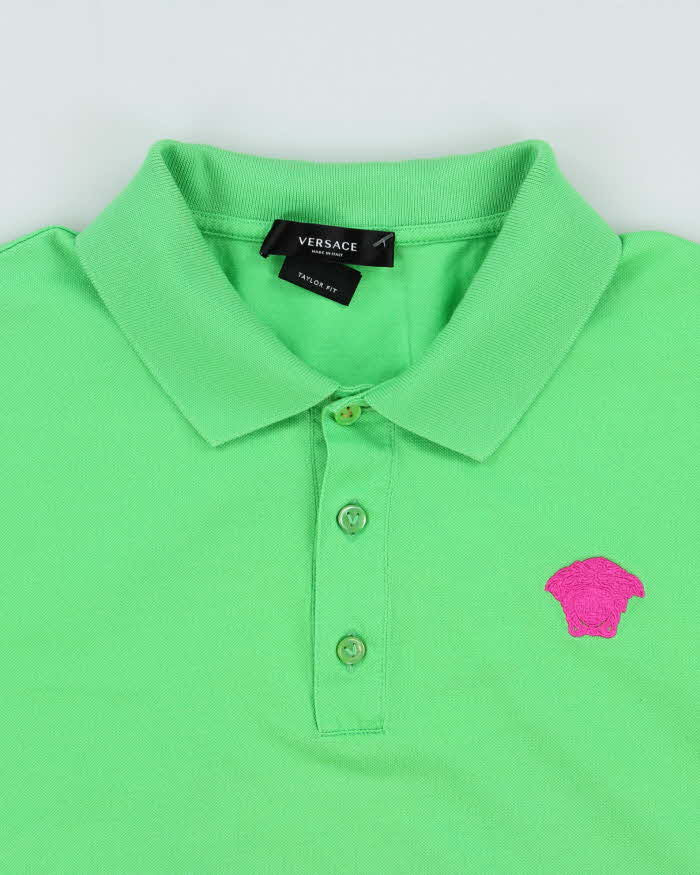 2020 Versace Embroidered Hot Pink Medusa Logo Tailor Fit Short Sleeve Polo Shirt - L