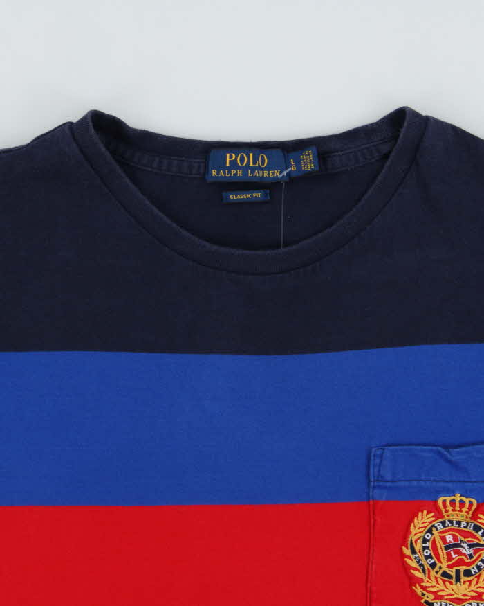 Vintage Polo Ralph Lauren Striped Classic Fit Crest Pocket T-Shirt - L