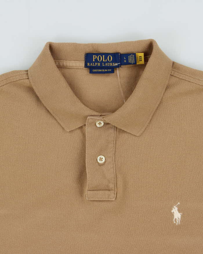 Vintage Polo Ralph Lauren Tan Custom Slim Fit Short Sleeve Polo Shirt - L
