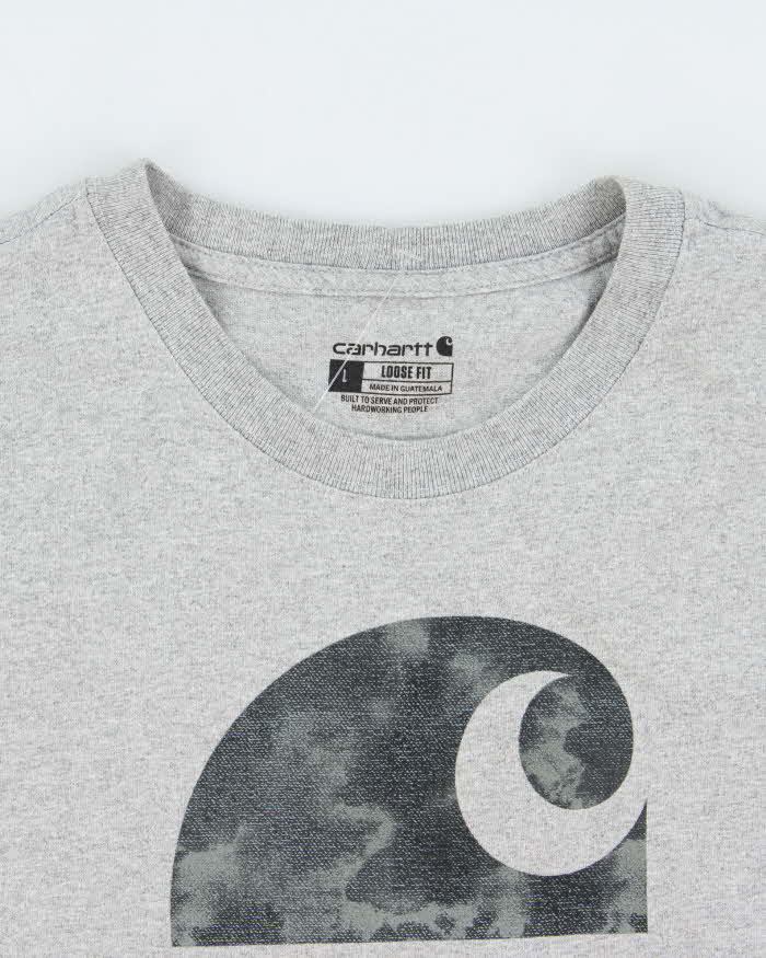 Vintage Carhartt Marl Grey Heavyweight Cloud Logo Loose Fit Crewneck T-Shirt - L