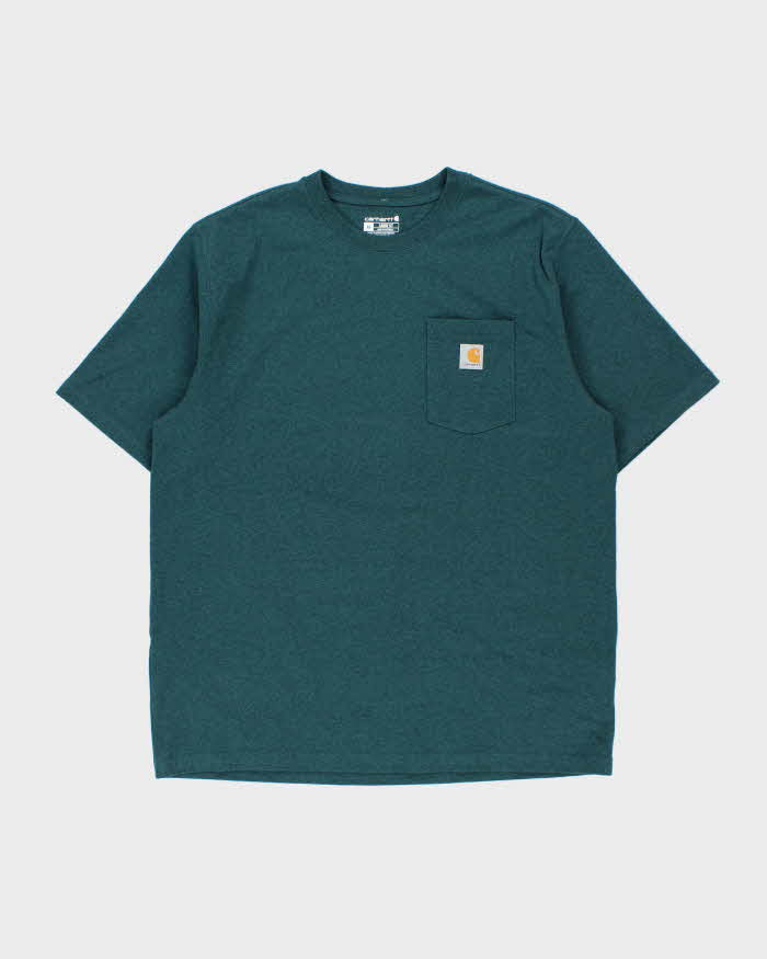 Vintage Carhartt Marl Teal Heavyweight Loose Fit Crewneck Pocket T-Shirt - XL
