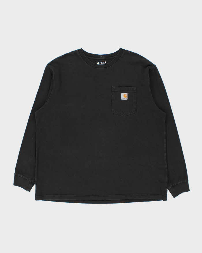 Vintage Carhartt Heavyweight Faded Black Loose Fit Long Sleeve Crewneck Pocket T-Shirt - XL