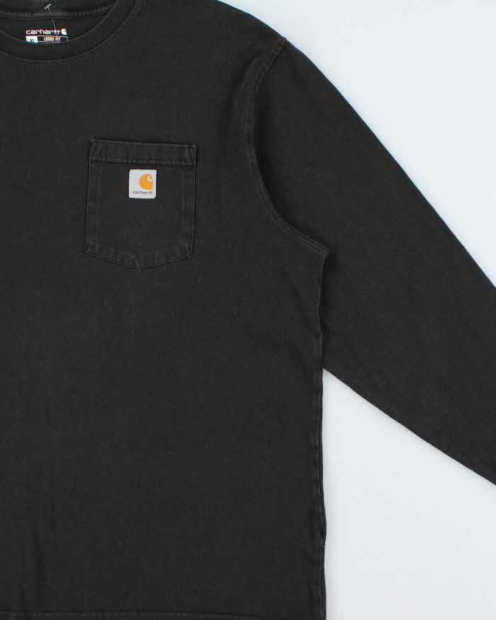Vintage Carhartt Heavyweight Faded Black Loose Fit Long Sleeve Crewneck Pocket T-Shirt - XL