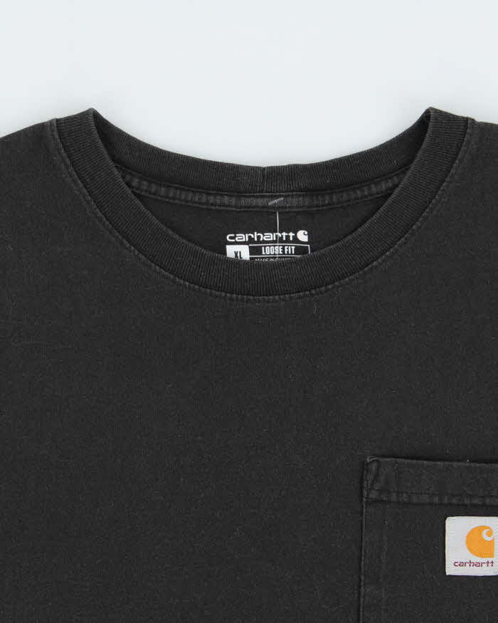 Vintage Carhartt Heavyweight Faded Black Loose Fit Long Sleeve Crewneck Pocket T-Shirt - XL