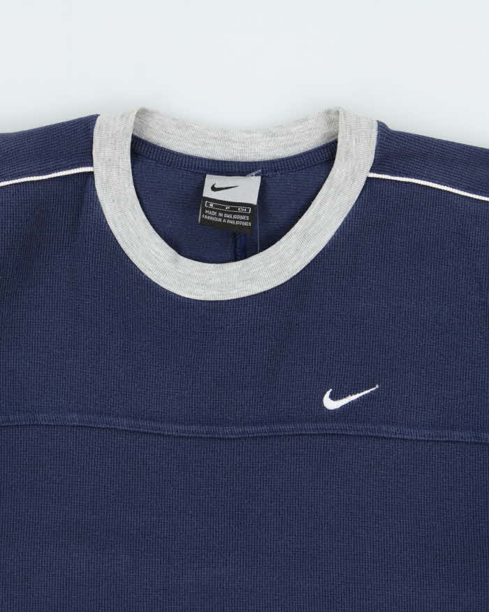 Vintage Y2K 00s Nike Heavyweight Embroidered Crewneck Waffle T-Shirt - S